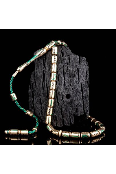 İskender Tesbih Yeşil Kapsül Kesim İşlemeli Altın Tesbih