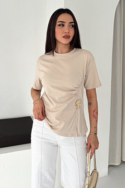 Noa&Noa Μπλουζάκι ντραπέ με Μεταλλική Λεπτομέρεια – Μπεζ Σικ