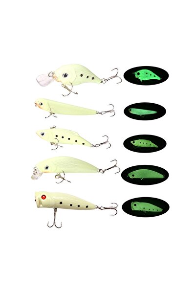 zola Σετ 5 φωσφοριζέ βολάν, για αρπακτικά ψάρια, τριπλά αγκίστρια, πλαστικό, ...