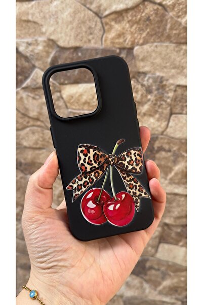 Vip Case iPhone 15 Pro Compatible Cherry Bow Leopard Printed Pack Silicone Sh...