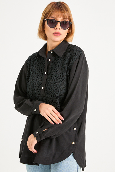 zenne Front Lace Detailed Tunic Black