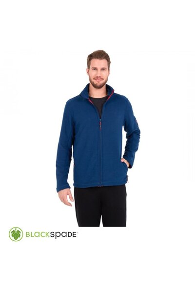 Blackspade Front Zippered Fleece Coat Navy Blue