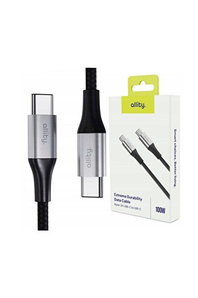 allity Data and charging cable AUC-01, USB-C to USB-C, 100W, 2m, Black