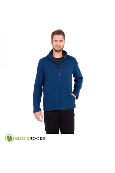 Blackspade Front Zippered Fleece Coat Navy Blue