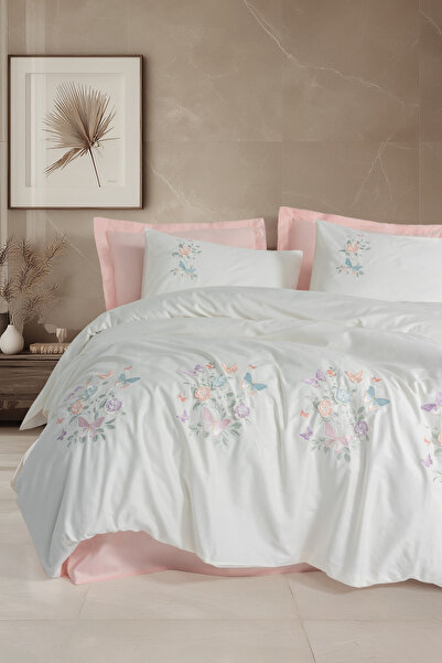 Cotton Box طقم غطاء لحاف مزدوج من الساتان المطرز ثلاثي الأبعاد Liva Pudra