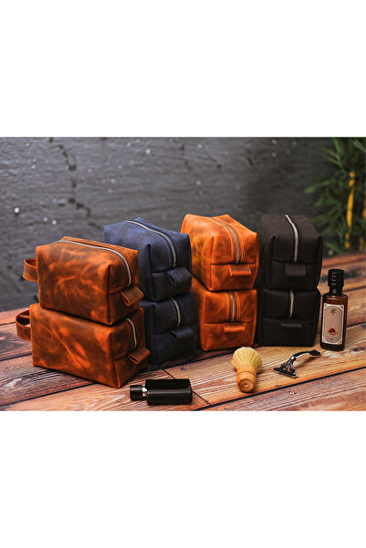 Leather Anatolia Genuine Leather Men's Handbag Dopp Kit - Leather Zipper Hand...