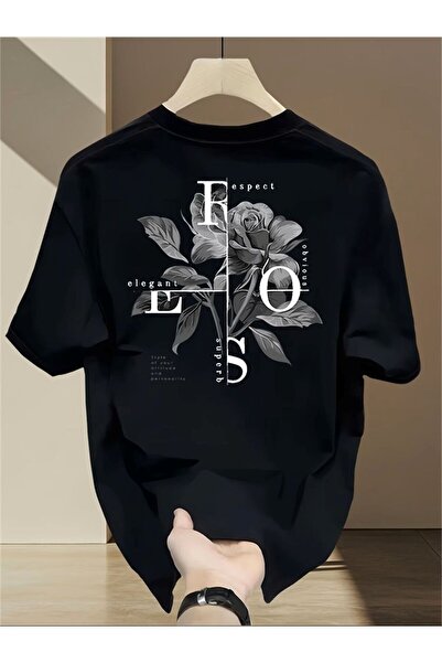 LELVANİ Mens Rose Text Printed Tshirt