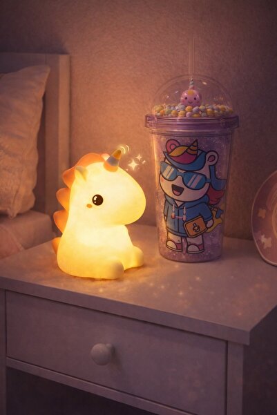 HediyeFilesi 2'li Set RGB Led Unicorn Gece Lambası Yumuşak Silikon – Mor Unic...
