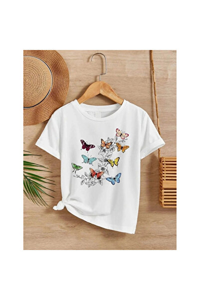 Narnuga تي شيرت بناتي مطبوع برقبة دائرية - أبيض