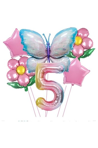 Avaleea Set de baloane cu numărul de ziua de naștere, 6 piese: 2 flori, 2 ste...
