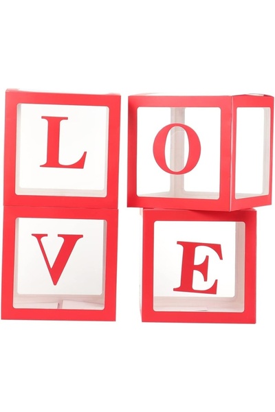 Avaleea Set 4 Cutii pentru Baloane, Model Scris Love, Tematica Iubire, Cuburi...