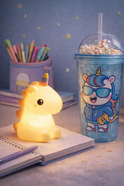 HediyeFilesi 2'li Set RGB Led Unicorn Gece Lambası Yumuşak Silikon – Mavi Uni...