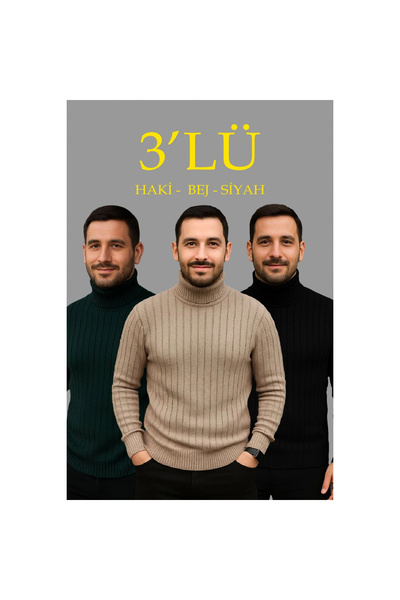 Narnuga Corded Fabric Knitwear Sweater 3-Piece Set Beige Khaki Black Regular ...