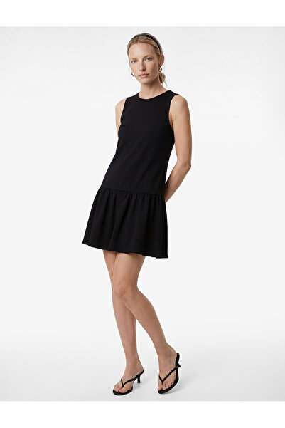 Koton Crepe Scuba Fabric Crew Neck Sleeveless Ruffle Midi Dress