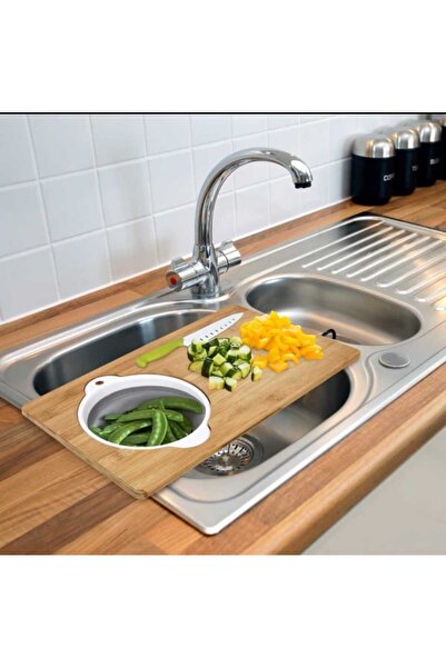 OEM 2 in 1 Bamboo chopper with integrated strainer, , 49, 5x28x1, 5cm