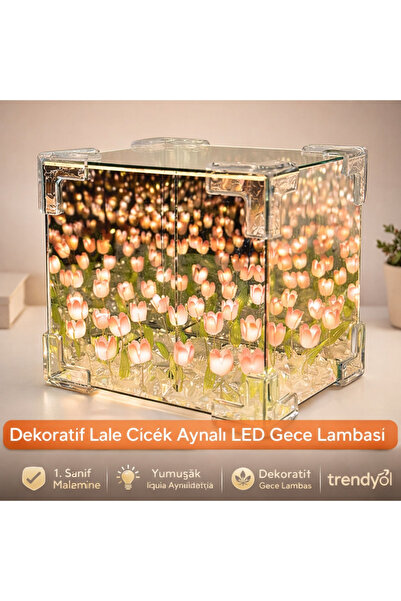 LİNALP Sonsuz Lale Gece Lambası, Sihirli Ayna Işıklı Arkadaş Sevgiliye Güzel ...