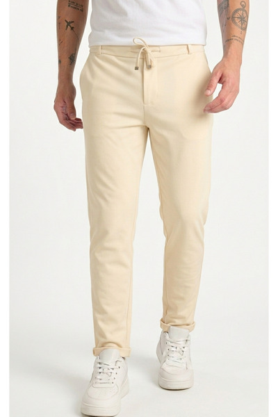 Bürke Ανδρικό παντελόνι σε κρεμ χρώμα με ελαστική μέση ελαστικό ύφασμα Ελαστικό