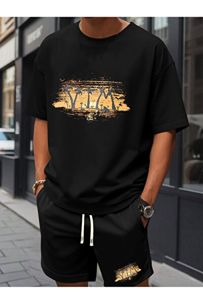 Rayan & Hoor Style Black Printed Oversized unisex shorts-tshirt set