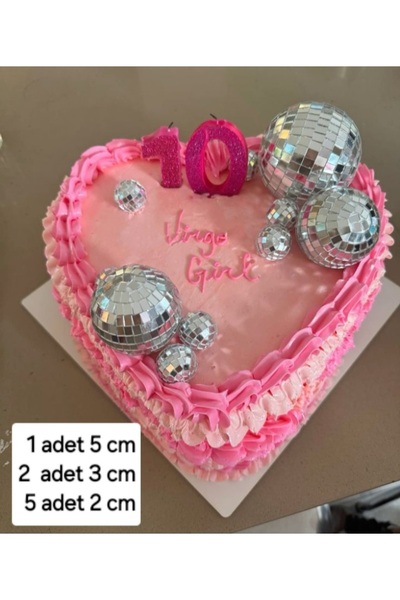 Saule 8 PARÇA Disko Topu Pasta Süsü Seti-[ 3 cm-2 cm-5 cm] Aynalı Küreler-Pas...