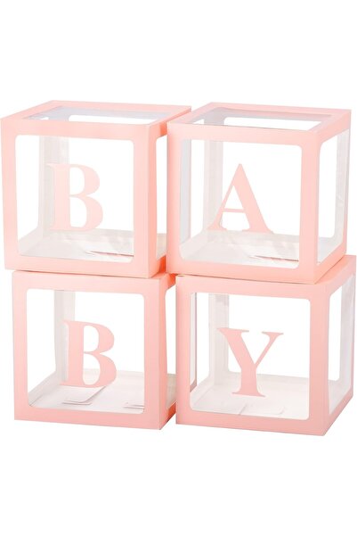 Avaleea Set 4 Cutii pentru Baloane, Model Scris Baby, Cuburi Decorative din P...