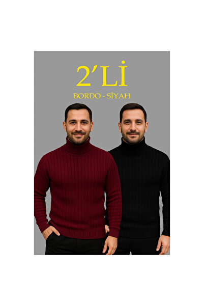 Narnuga Corded Fabric Knitwear Sweater Set of 2 Burgundy Black Regular Turtle...