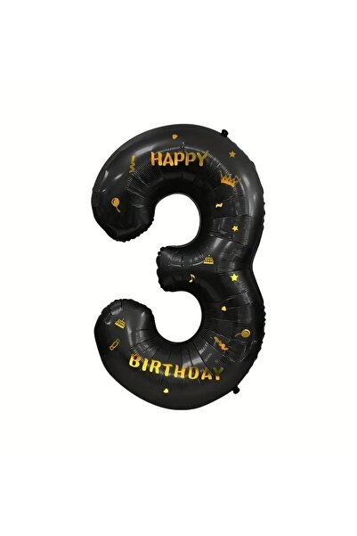 Avaleea Metallic Foil Balloon, Number 3 Figurine, Happy Birthday Writing, Ann...