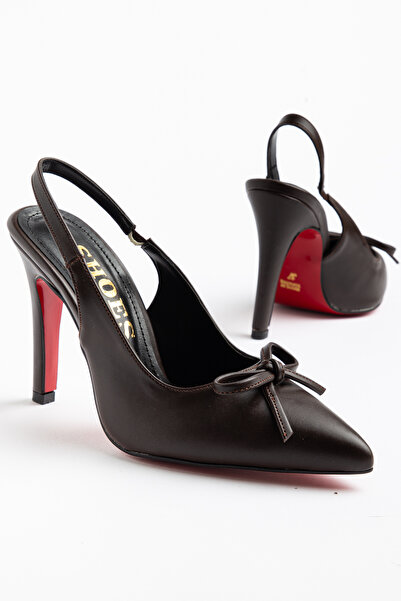AYENDE MODA Brown Color Open Back Bow Women's Stiletto