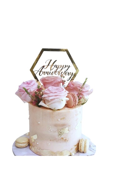 Avaleea Decoratiune Topper pentru Tort, Model Hexagon Scris Happy Birthday, T...