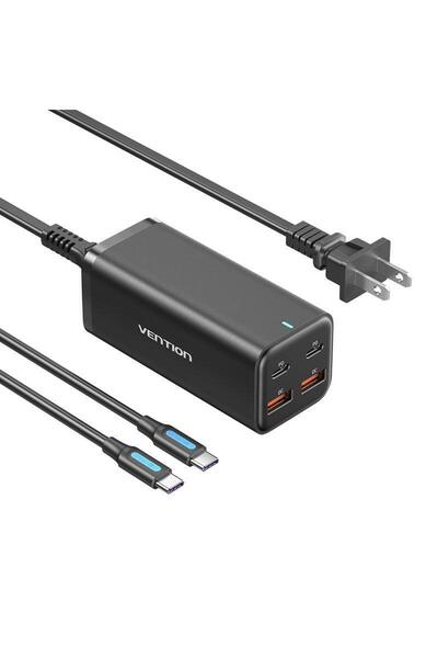 Vention Wall Charger GaN 100W 4-Port (2x USB-C, 2x USB-A) EU Plug Black