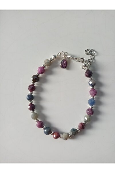 Mudita Tasarım 6 mm faset kesim gerçek doğal Safir Yakut bileklik