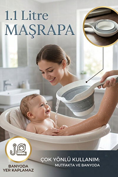 CALVERA 1.1 Litre Çok Amaçlı Katlanabilir Maşrapa- Banyo, Mutfak ve Bebek Yıkama İçin