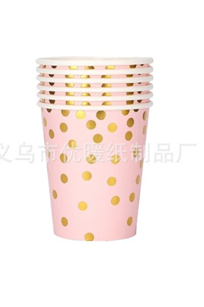 Avaleea Set 10 pahare de carton, model buline aurii, 250ml, roz