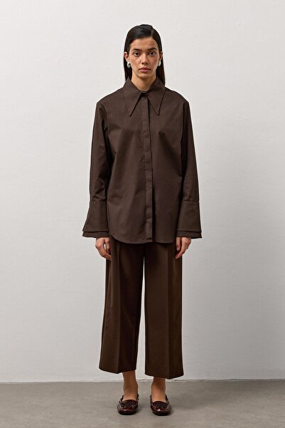 Molene Kahverengi Çift Manşetli Regular Gömlek