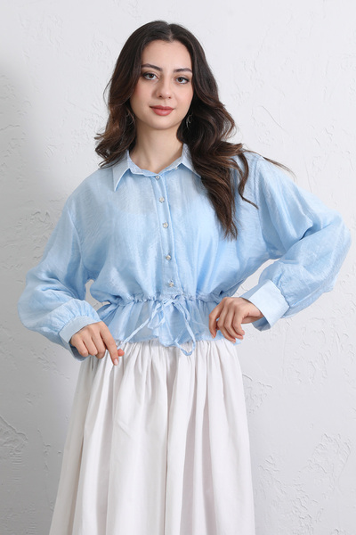 zhrcelebi Bel Ruched Short Shirt 2393 - Baby Blue