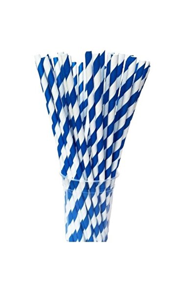 Avaleea Set de 25 paie de hârtie 20 x 0.6 cm cu dungi albastre