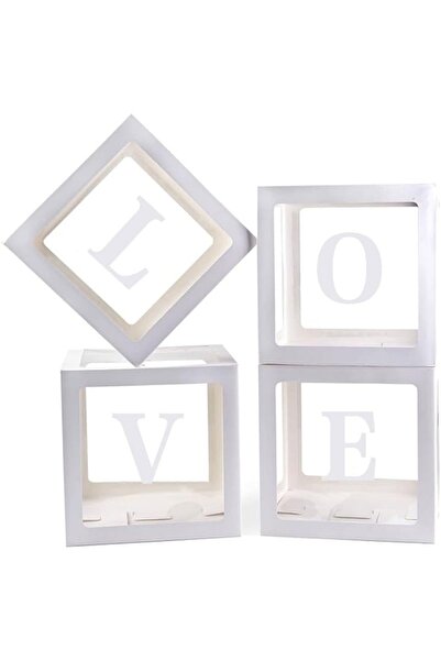 Avaleea Set 4 Cutii pentru Baloane, Model Scris Love, Tematica Iubire, Cuburi...