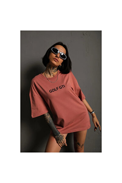 Narnuga Oversized Printed T-Shirt – Golf Gti Retro Car Pattern, Dried Rose -