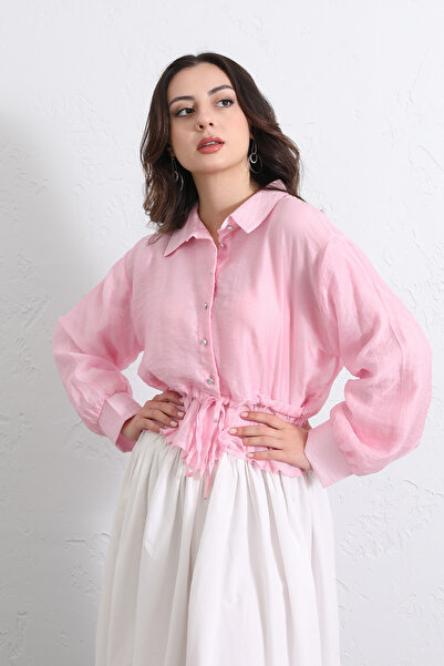 zhrcelebi Bel Büzgülü Kısa Gömlek 2393 - PEMBE