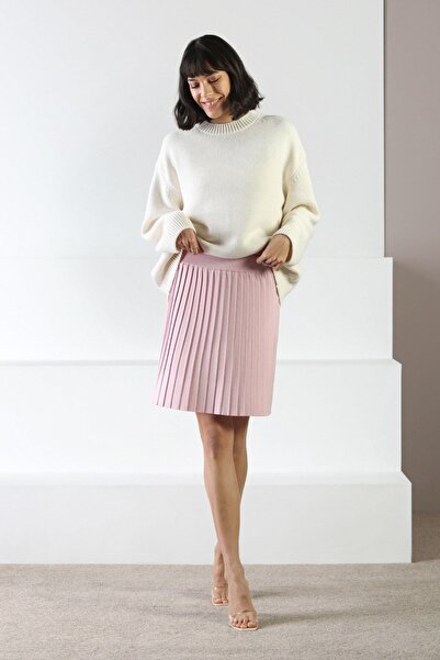 Ferraro Ροζ ψηλόμεση πλισέ Βισκόζη γυναικεία πλεκτή μίνι φούστα