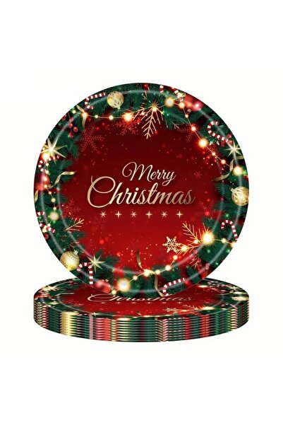 Avaleea Set 16 Farfurii de Unica Folosinta, Model Merry Christmas, Tematica C...