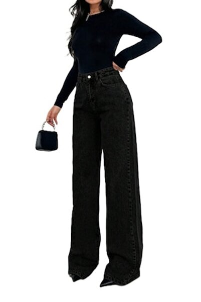 StreetWear Outlet Women's Flared Jeans with High Waist, Black, 40 EU