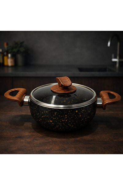 Rivorn Evimşahane Marble 20 cm Granite Leather N Pot with Glass Lid – Firepro...