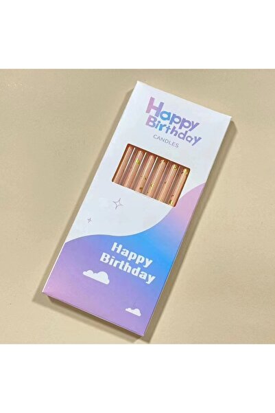 Avaleea Set of 6 Long Candles, Beige, Happy Birthday