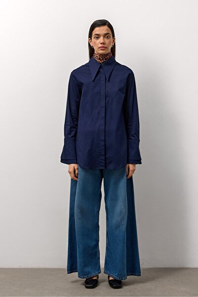 Molene Lacivert Çift Manşetli Regular Gömlek