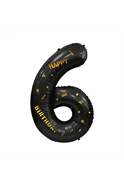 Avaleea Metallic Foil Balloon, Number 6 Figurine, Happy Birthday Writing, Ann...