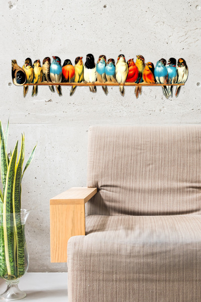 kutuTR Renkli Kuşlar Duvar Dekoru 3 Parça MDF 90x20 cm – Modern Ahşap Görünüm...
