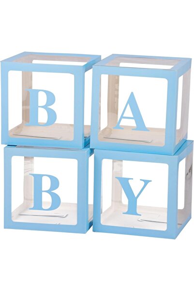 Avaleea Set 4 Cutii pentru Baloane, Model Scris Baby, Cuburi Decorative din P...