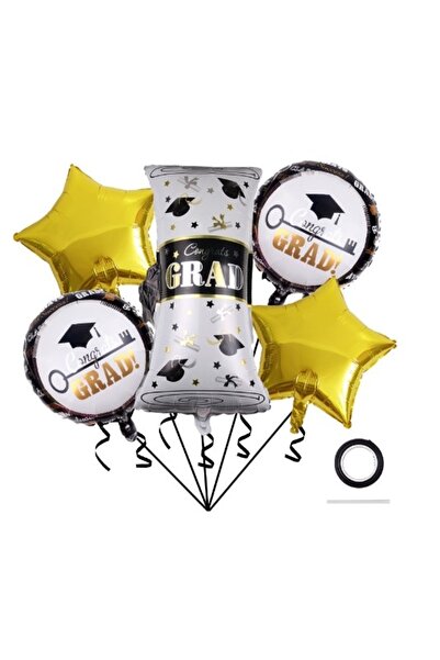 Avaleea Set 5 baloane folie Absolvire, auriu/negru, model 3