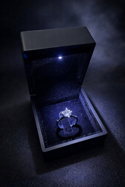 MEKKANMODA Işıklı Kutuda Tektaş Yüzük Kadınlar Günü Anneye Eşe Hediye