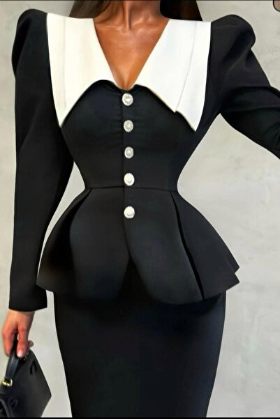 Pulli Collection Σετ με μολυβιόμορφη φούστα και σακάκι με Λεπτομέρεια γιακά κ...